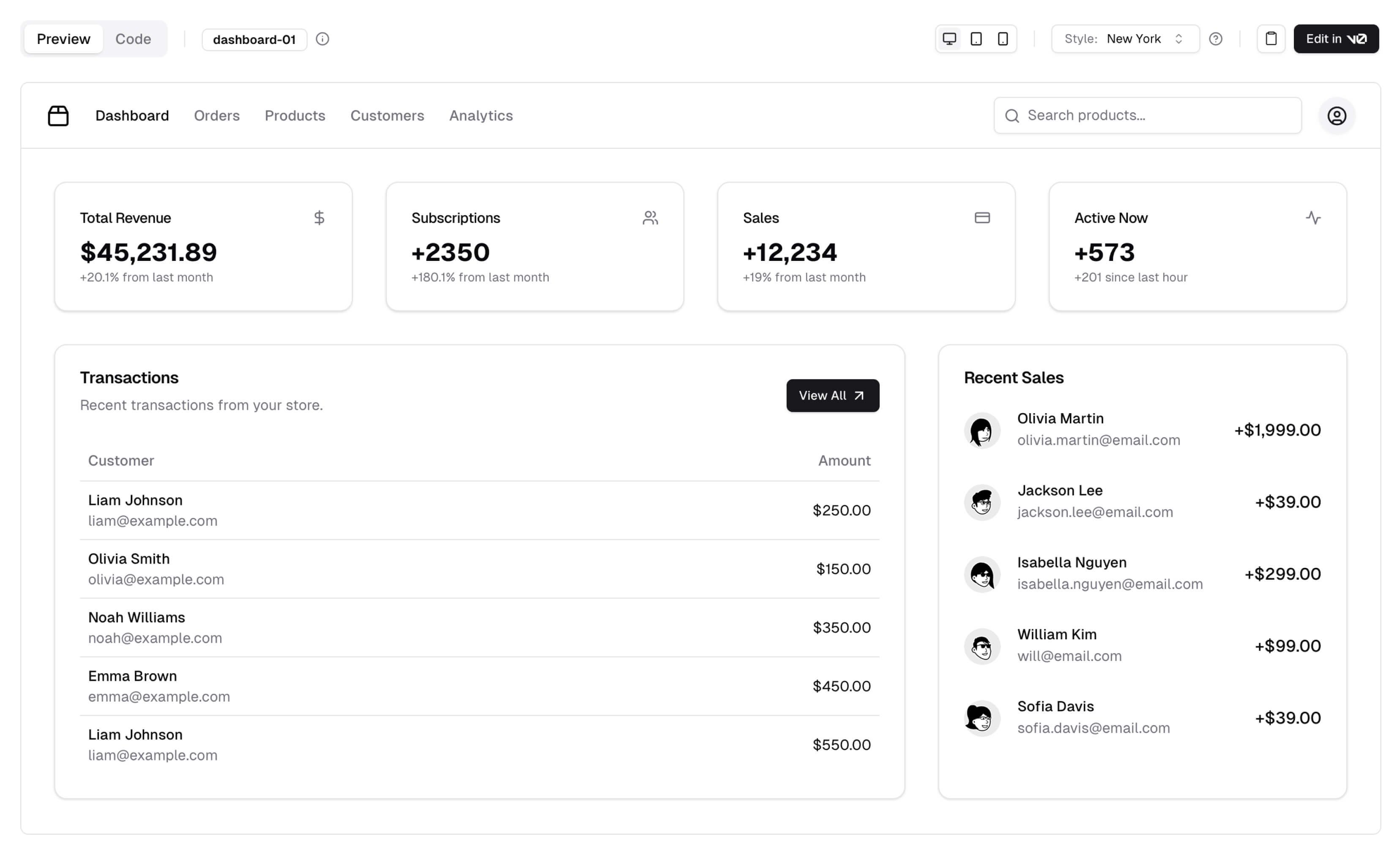 A screenshot of the dashboard-01 block